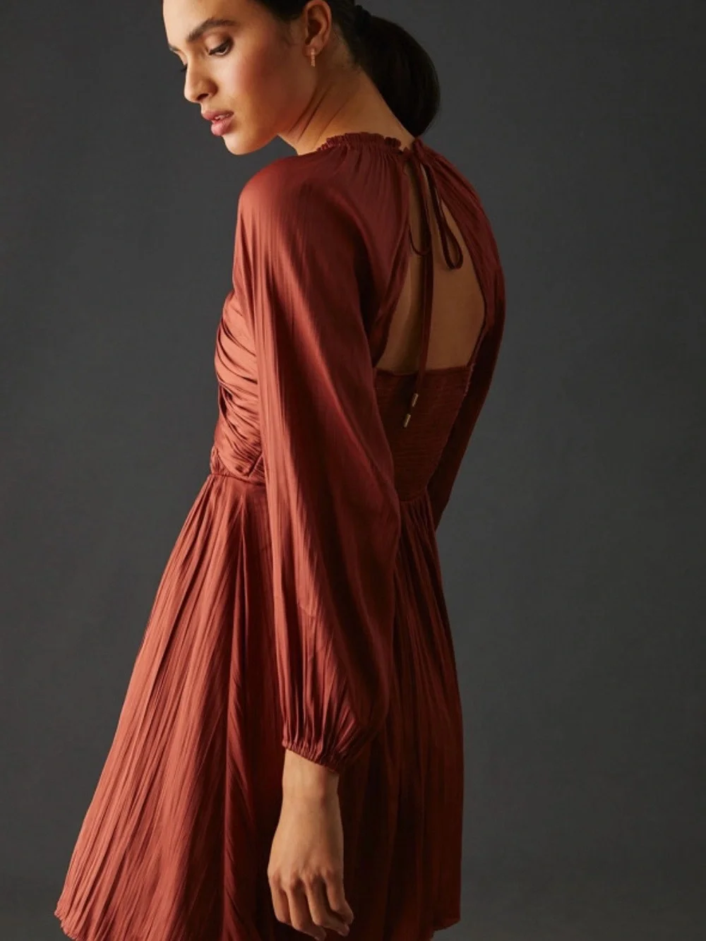 Anthropologie Shirred Cutout Mini Dress - Picture 2 of 6